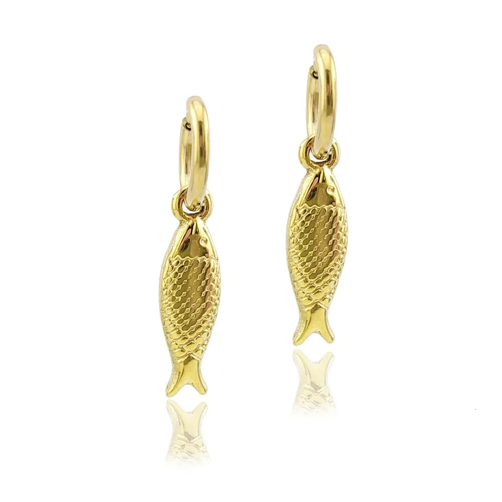 In 316 Stainless Steel Gold Plated Fish Earrings Woman Sea Animal Pendant Hoop Earrings 250610