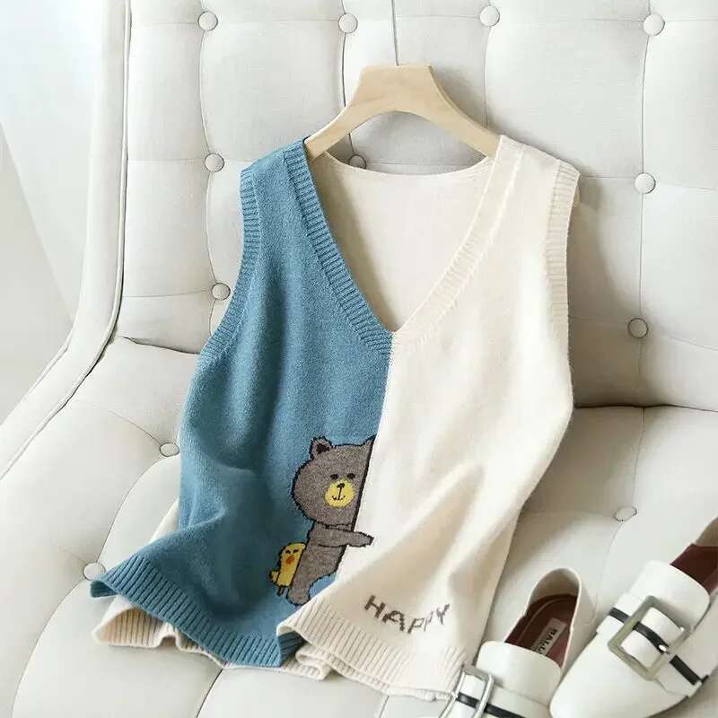 Sleeveless Waistcoat Vintage Pullover for The Trip New Knitwear Female Sweater Clothing Sales Korean Style Womens Knitted Vest