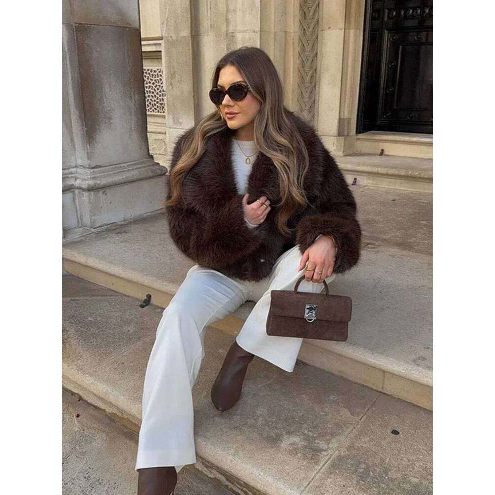Fashion Faux Fur Coat for Women Casual Solid Lapel Long Sleeve Lady Jacket 2024 Elegant Winter Warm Thick Female Outwear