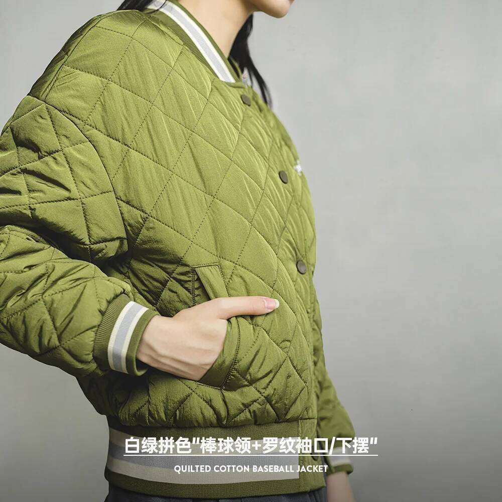 Maden New Retro Spliced Green Cotton-padded Dia-quilted Baseball Jacket Warm Women's Autumn and Winter Street Coat