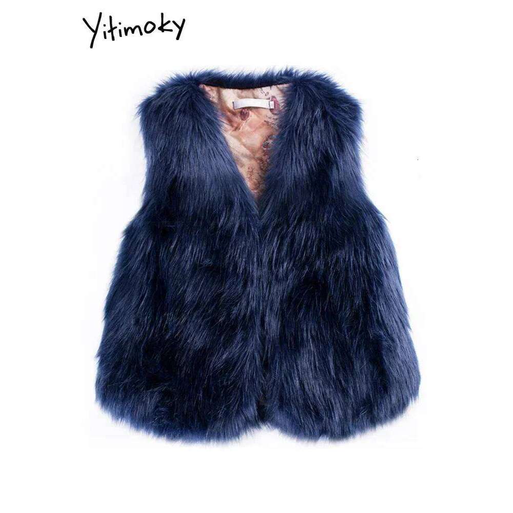 Fashion Women Vintage Casual Streetwear Solid Loose Sleeveless V Neck High Street 2024 New Autumn Winter Faux Fur