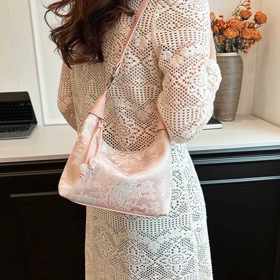 Fashion Embroidered Chinese Style Handbag Canvas Zipper Pea Purses Adjustable Cheongsam Bag Women Z250617