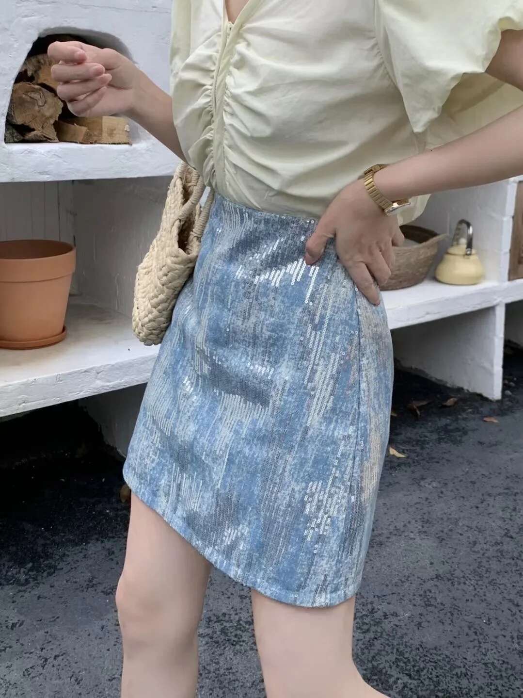 Summer Sequins High Waist Jeans Skirts for Women Y2k Vintage Korean Fashion Woman Denim Skirt New In Premium Cheap Streetwear