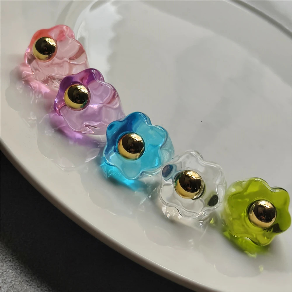 Trendy Colorful Transparent Clear Flower Metal Acrylic Resin Rings HANGZHI for Women Girls Party Jewelry Gifts 250616