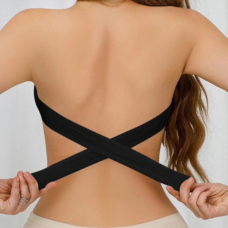 Womens Sexy Strapless Push Up Bra Removable Padded Seamless Ice Silk Top Women Invisible Beauty Back Anti-slip Off-shoulder Bra 250617