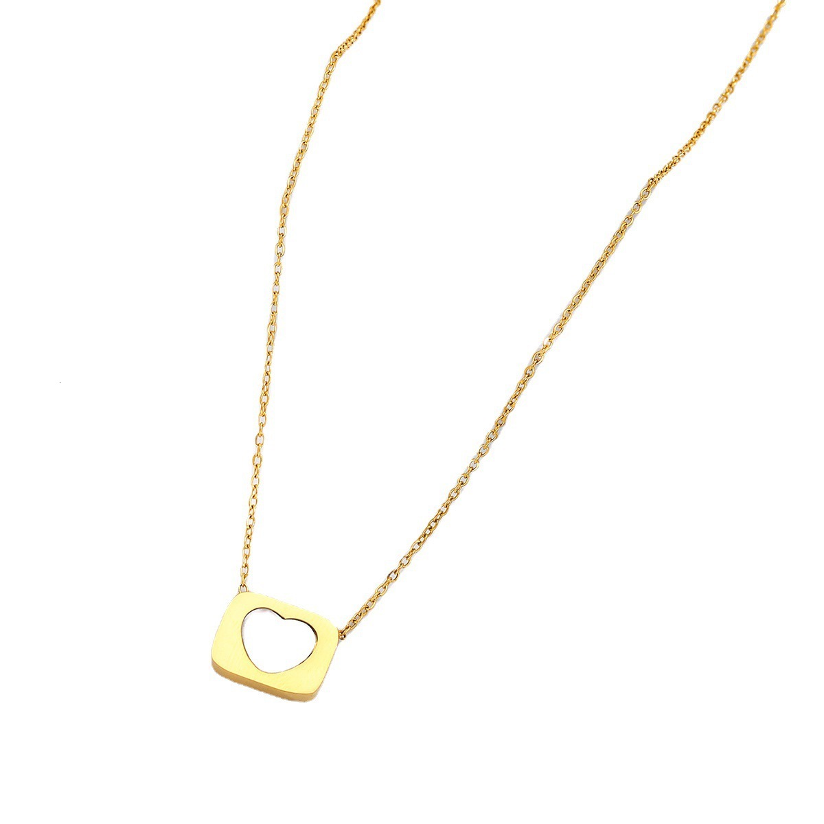 Fashion Light Style Simple Versatile Elegant Square White Mother-of-Pearl Heart Necklace for Women Titanium Steel Non-Fading Jewelry