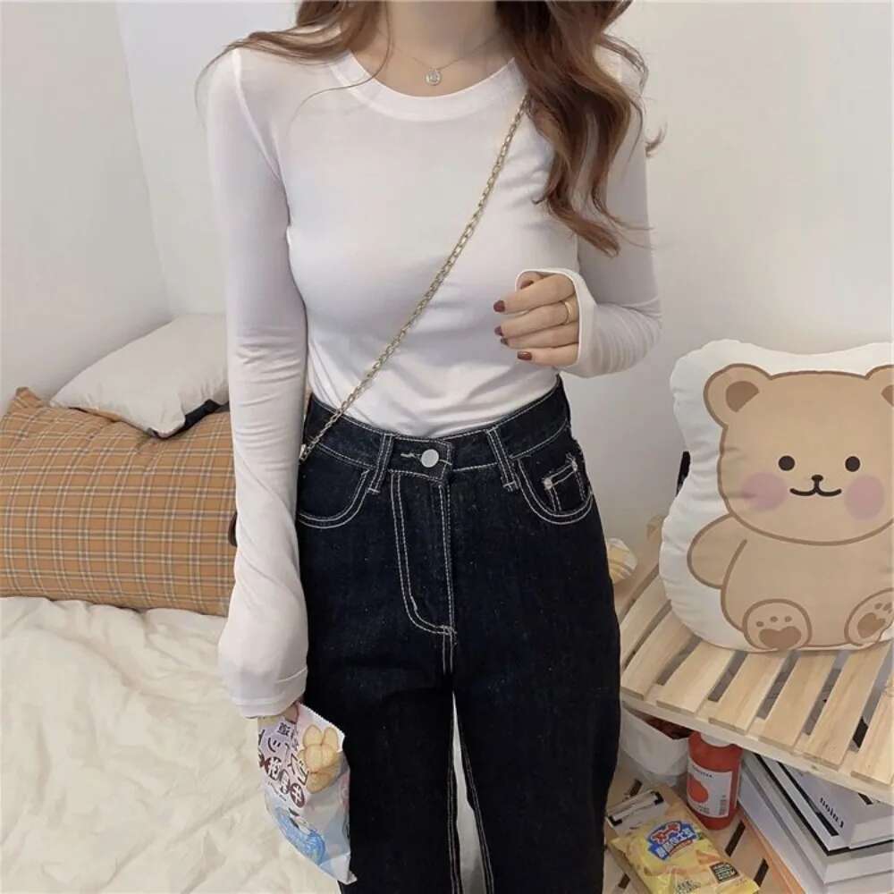 Fitted Slim Blue 2Original Long Sleeve Pulovers High Quality Plain T-shirt Woman Tees Clothing Causal Womens Top Sale Youth O