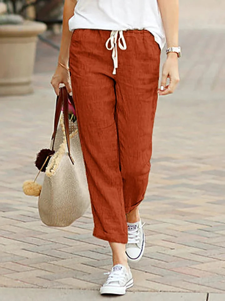 Women Elegant Simple Pants Fashion Drawstring Solid Color Cropped Pants Loose Causal Elastic Waist Office Lady Trousers 250616