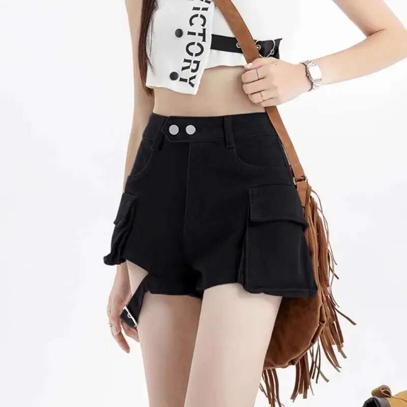 Outdoor Retro With Waist Pocket Denim Shorts for Women Stretchy Hot Harajuku Fashion Japanese 2000s Style Short Jean Pants Woman
