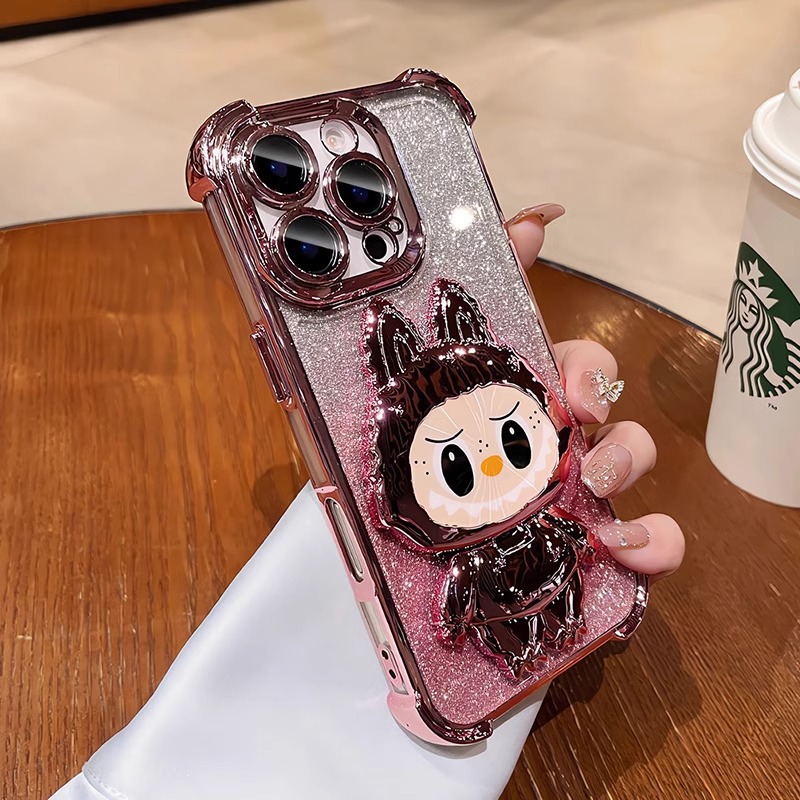 Electroplated canvas holder makeup mirror suitable for iPhone 16 PRO phone case X cross-border Apple 11 four corner anti drop