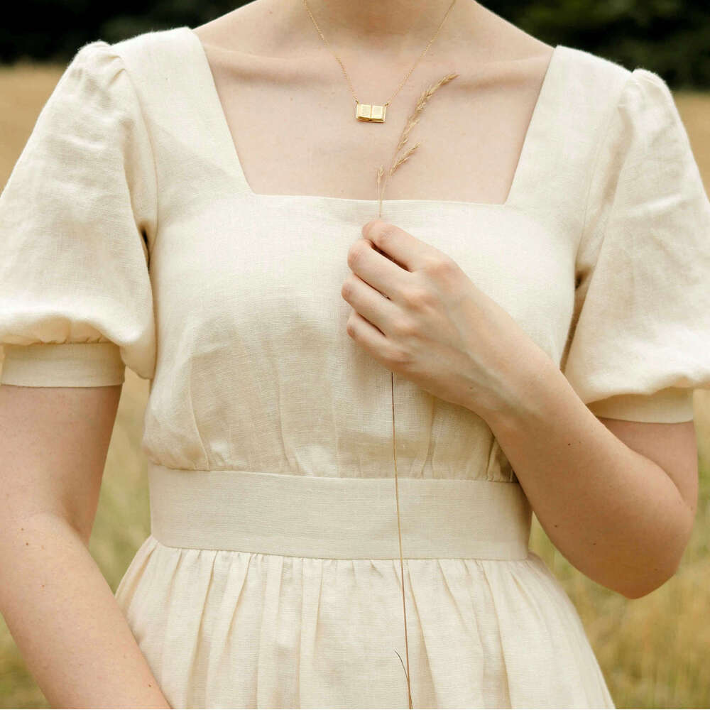 Partydress Promdress Plus Size Womens Clothing N599 Spring Summer 2025 Solid Color Square Neck Short Sleeve Mid-length Linen Dress French Style