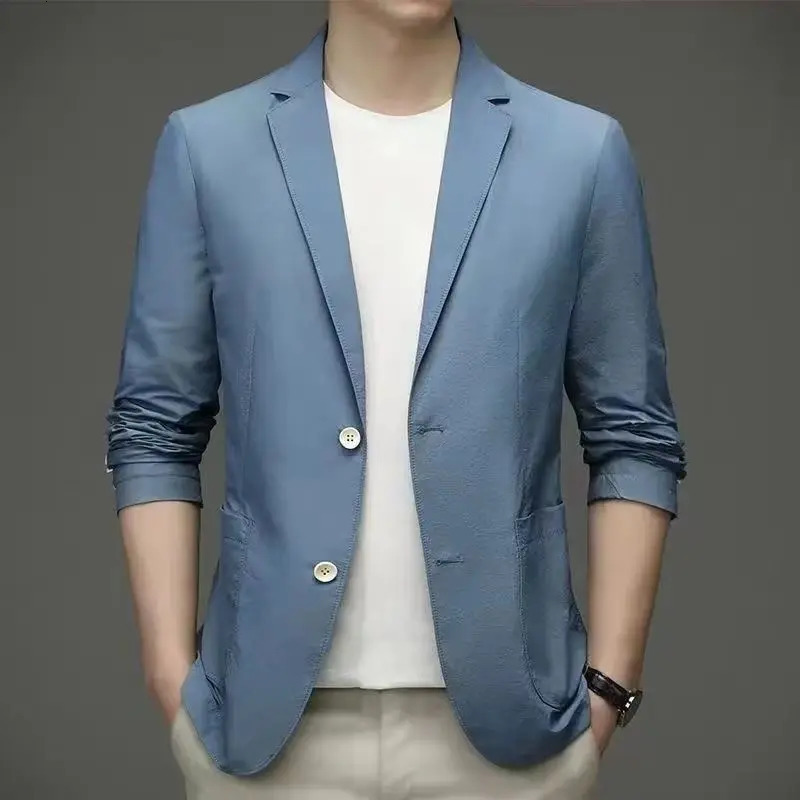 Spring Summer Men Ice Silk Thin Casual Sunscreen Blazer Fashion Casual Male Clothes Long Sleeve Big Size Slim Solid Blazers Coat 250614