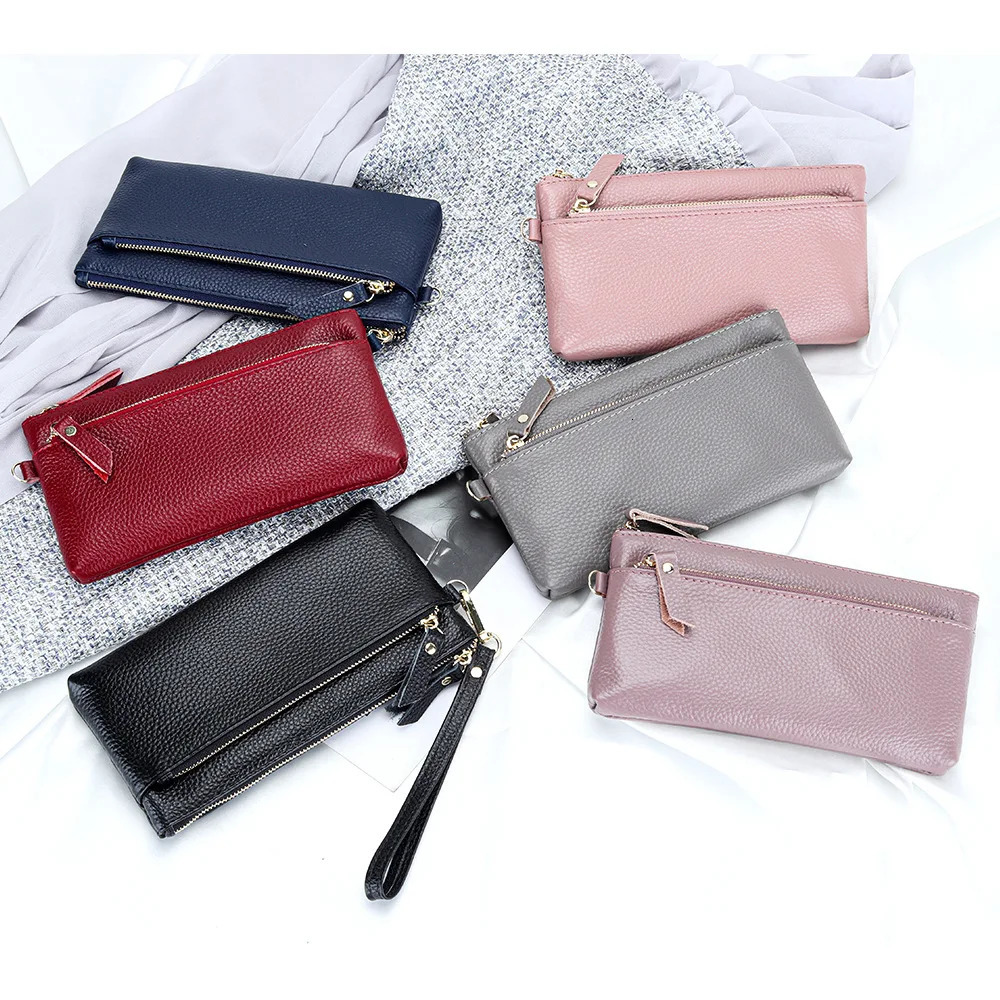 Womens Wristlet Clutch Purse Genuine Leather Clutch Cellphone Smartphone Long Wallet Vintage Purse Travel Double Zip Wristlets 250617
