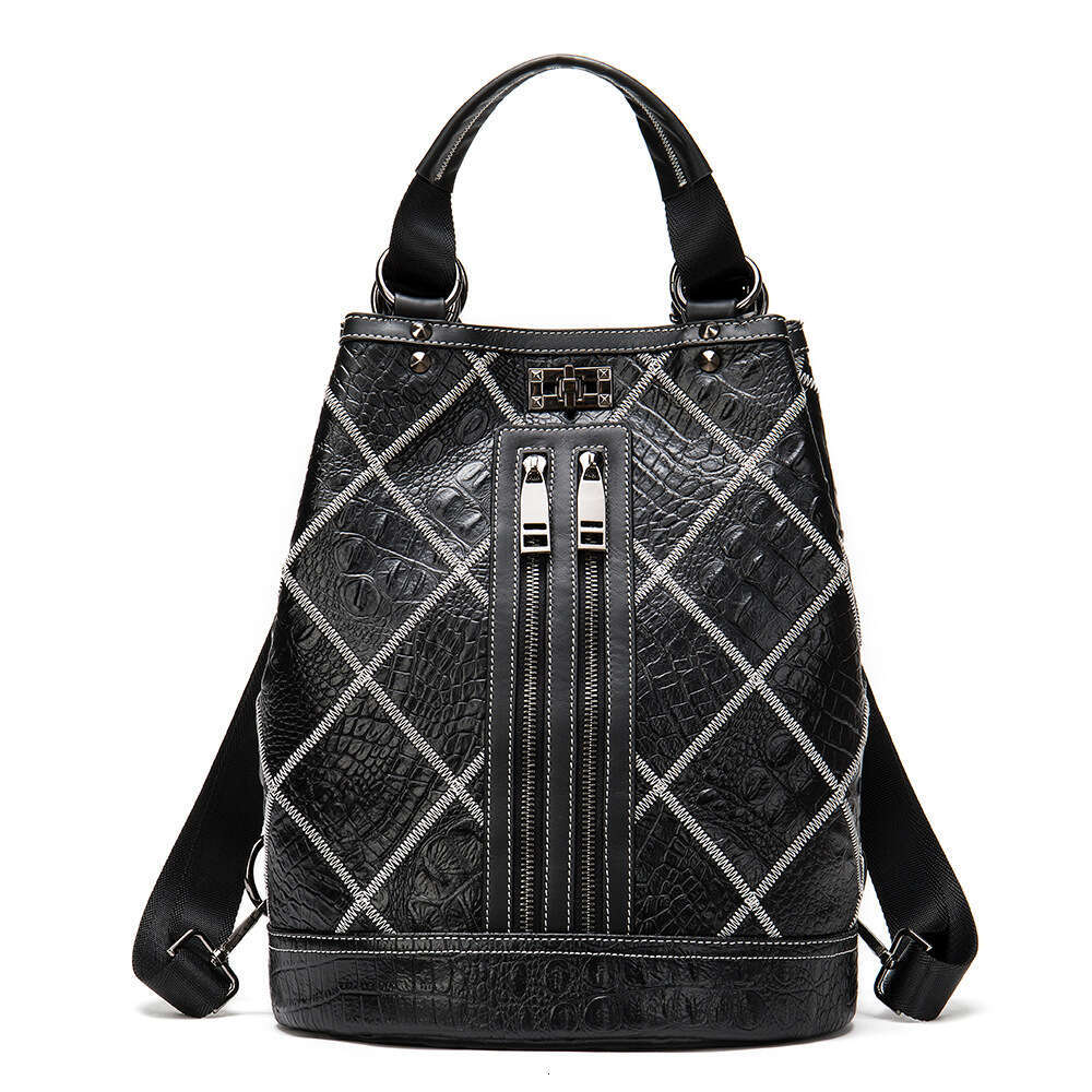 Bucket Bag Travel Backpack Ethnic Style Women's Genuine Leather Large Capacity Cowhide Patchwork Fashion and leisure