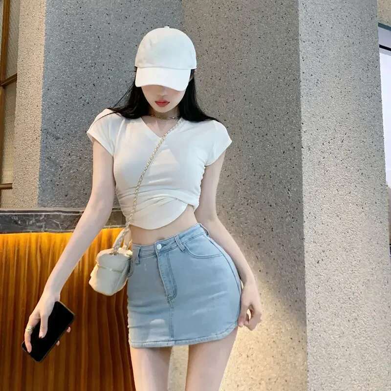 Zipper Short Wrap Female Jeans Skirts Tight with Pocket Mini High Waist Womens Denim Skirt Gyaru Luxury Elegant Summer 2025 V