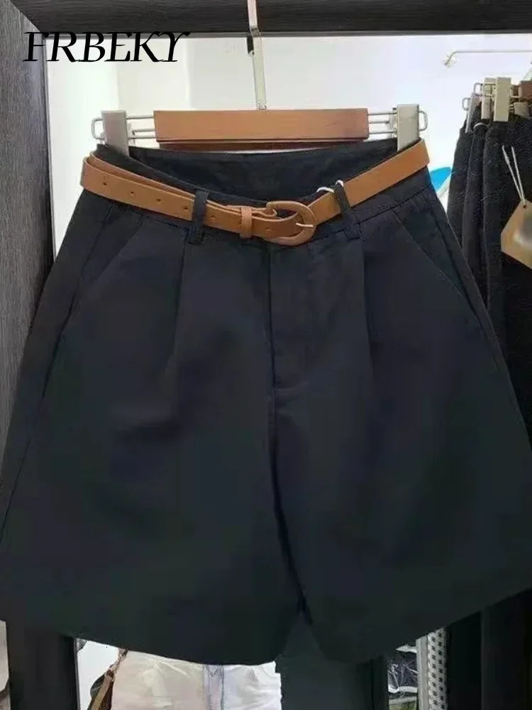 Korean Fashion Cotton Shorts Summer Loose Casual High-waisted Straight Shorts Streetwear Women Clothing with A Belt 250614