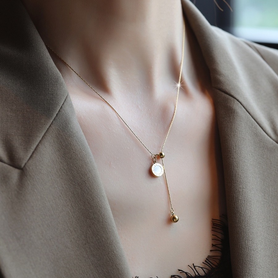 Fashion Light Style Simple Elegant Double-Sided Roman Tassel for Women High-End Titanium Steel Non-Fading Necklace