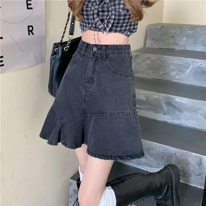 Chic and Elegant High Waist With Pocket Woman Denim Skirt Y2k Vintage Streetwear Summer 2025 Aesthetic Jeans Skirts for Women