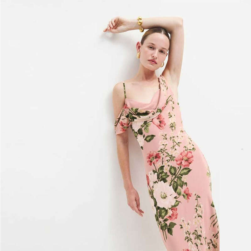 Womens Dress Women Dress Devise Clothes Women Designer N701 Summer 2025 Rayon Print Slim Fit Swing Neck Strap Midi Dress Beach Vacation Style