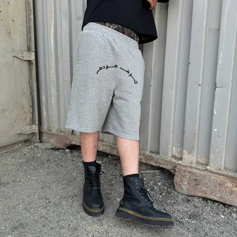Vintage grey beach shorts casual wear Y2K baggy print pattern camouflage double waist cotton drawstring breathable men clothing Z250617