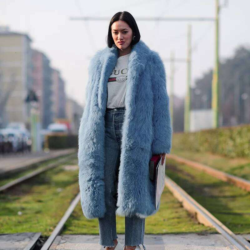 Oversized Winter Faux Coat Women Loose Lapel Long Jacket Teddy Warm Female Plush Purple Fur OverCoat Outerwear