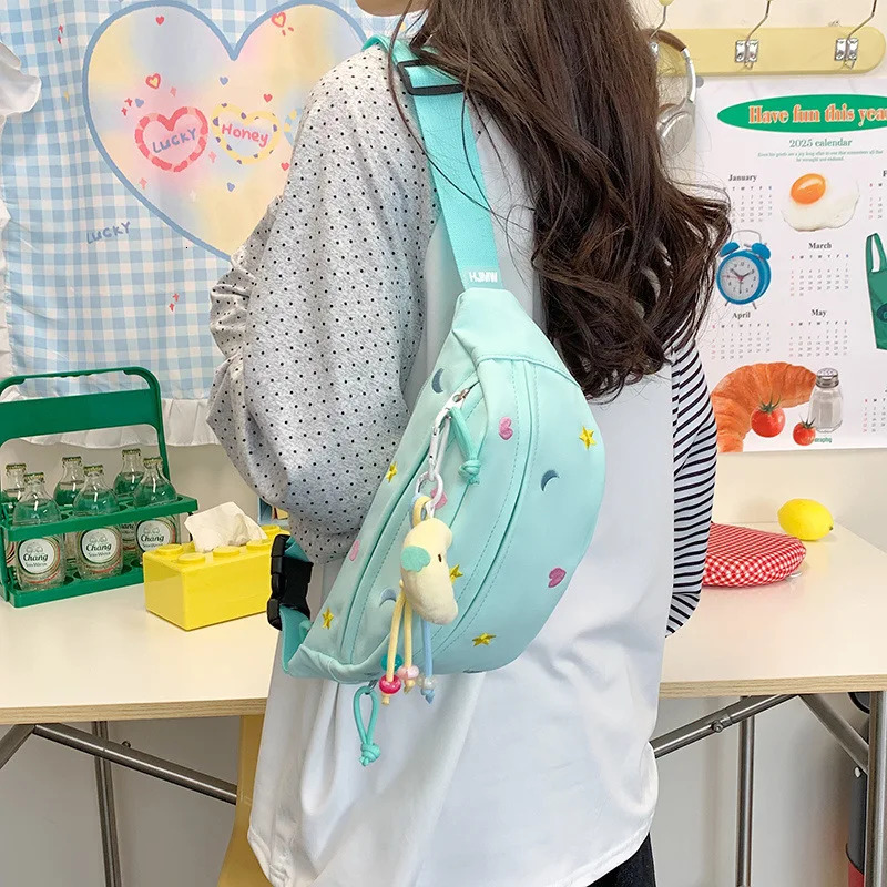 Candy Color Embroidery Cute Fanny Pack Woman Lightweight Portable Casual Sport Chest Bag Japanese Style Kawaii Crossbody Bag 250614