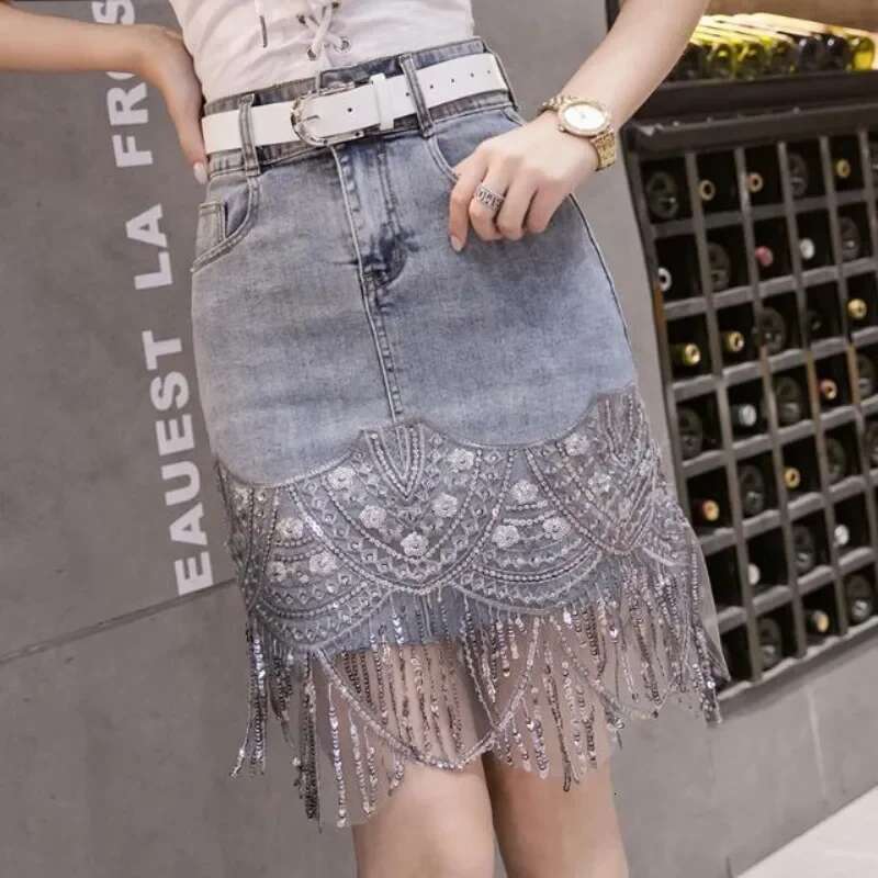 Sequin Wrap Tight Woman Denim Skirt Clothing Trend 2025 New In Summer Vintage Sales Modest Y2k Cheap Jeans Skirts for Women
