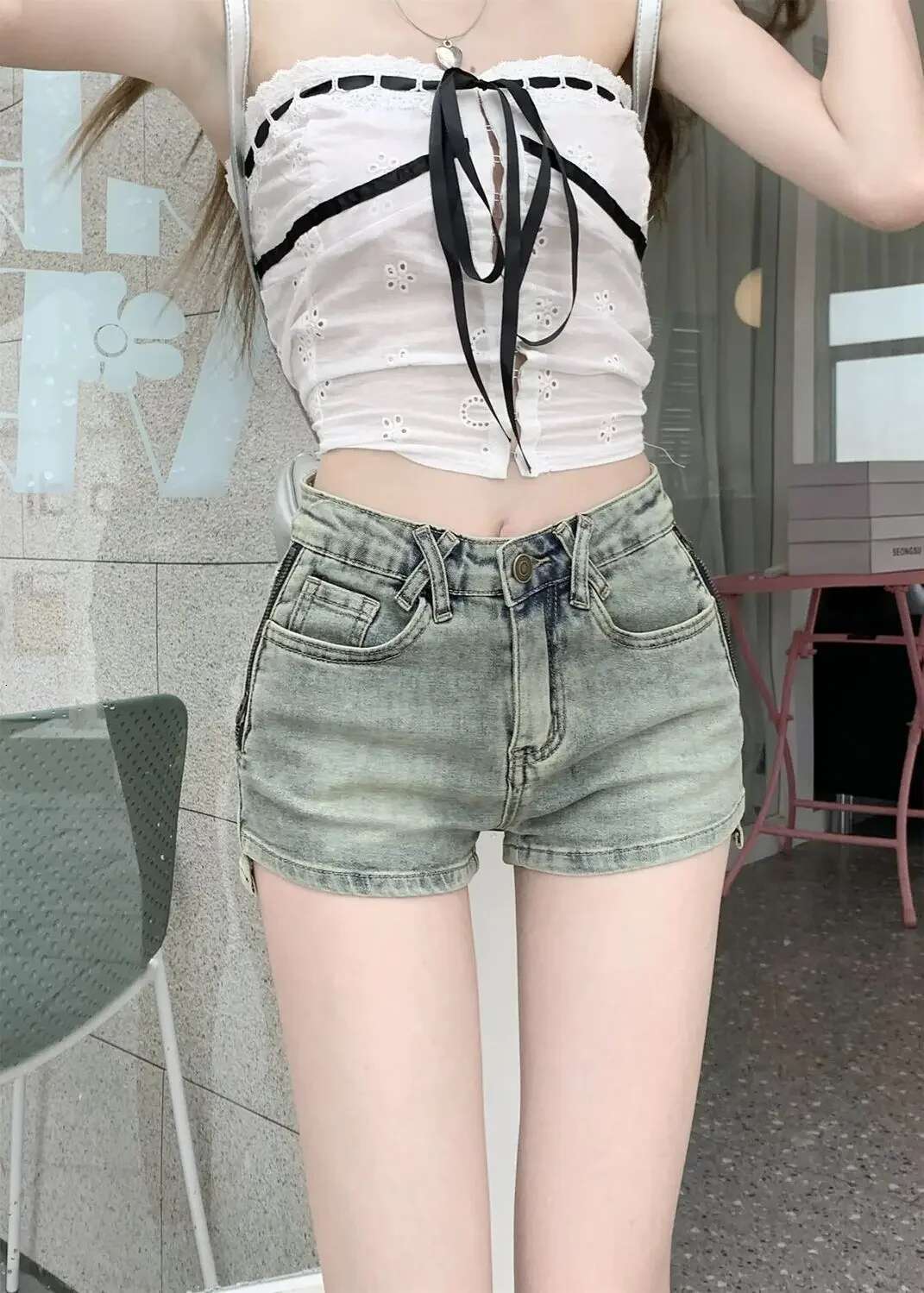 Light Blue Tight Short Jean Pants Woman Comfy Summer Aesthetic 2000s Clothes Y2k Elegant Youthful XL Kpop Denim Shorts for Women