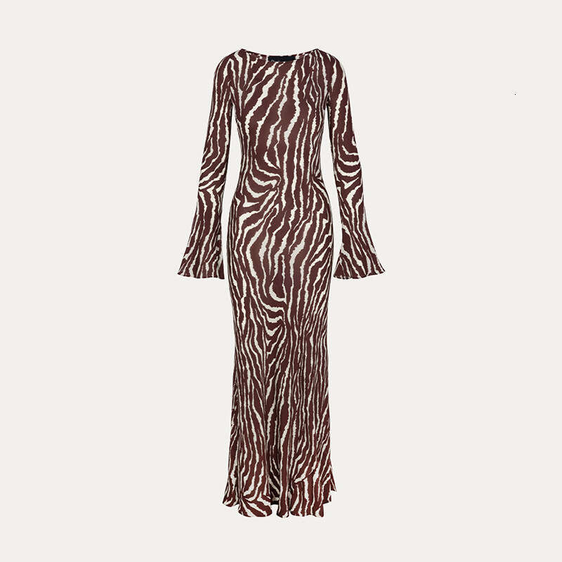 Skirt Calf Buttock Wedding Guest Dress for Women Dresses for Woman Designer 720 Summer New 2025 Zebra Animal Print Silk Sleeve Long Dress Vacation Sty