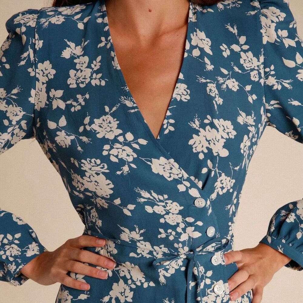 Luxury Dress Womens Dress Partydress 515#autumn New 2025 Printed V-neck Long Sleeve Mid-length French Tea Dress for Women