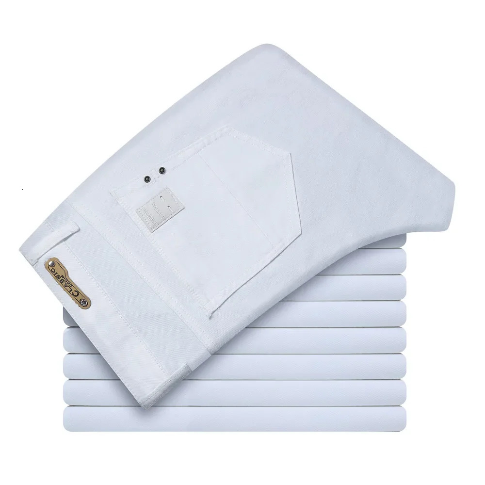 Men Slim White Jeans Elasticity Fashion Casual Classic Soft Business Trousers Male Clothing Stretch Pants 250616