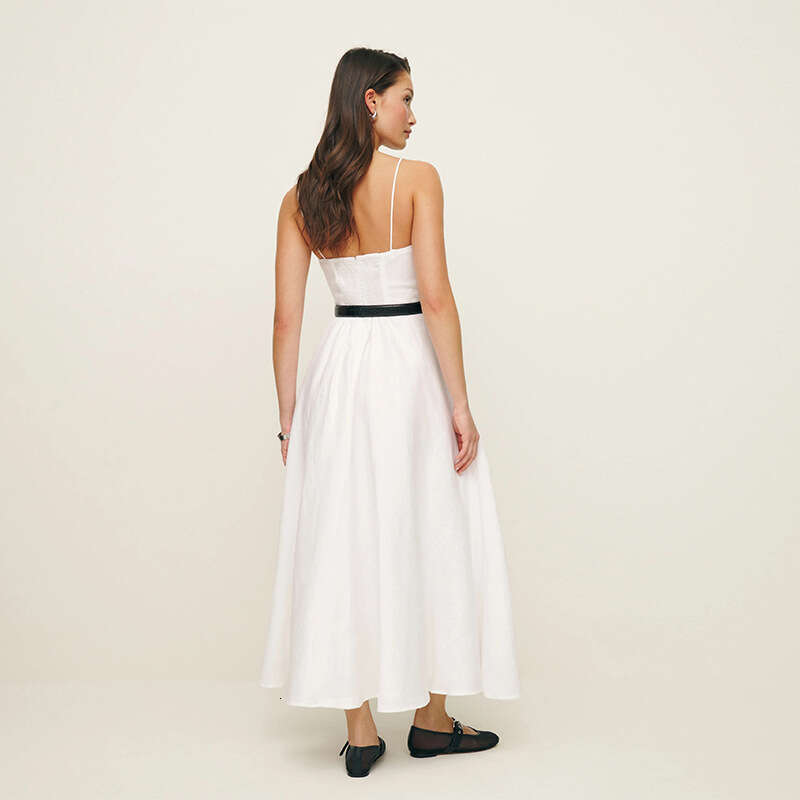 Womens Dress Robe De Designer Summer Dress Plus Size Dresses 796 Summer New 2025 Solid Color Square Neck Slim Fit Strap Midi Dress Linen Vacation Styl