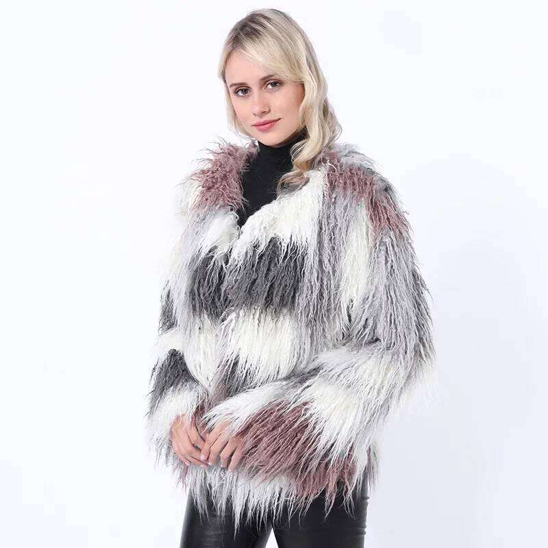 European Style Winter Fall Fashion Women Long Faux Fox Fur Warm Coat Jacket , Woman 2025 New 4xl 3xl Coats Jackets