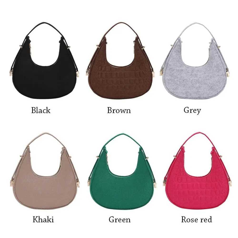 Womens Crocodile Grain Underarm Bags Felt Fashion Shoulder Bag Cute Simple Handbags Female Purses Top-Handle Bags Z250617
