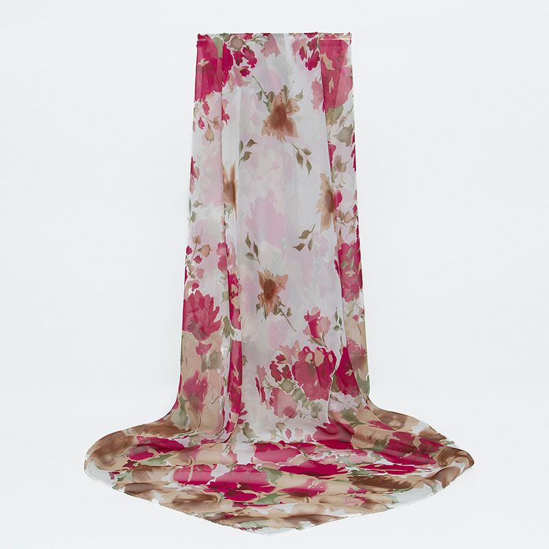 K1051 95 Large Size Chiffon Printed Square Scarf Women's Korean Style Silk Scarf Head Scarf Square Scarf Sunscreen Decorative Scarf