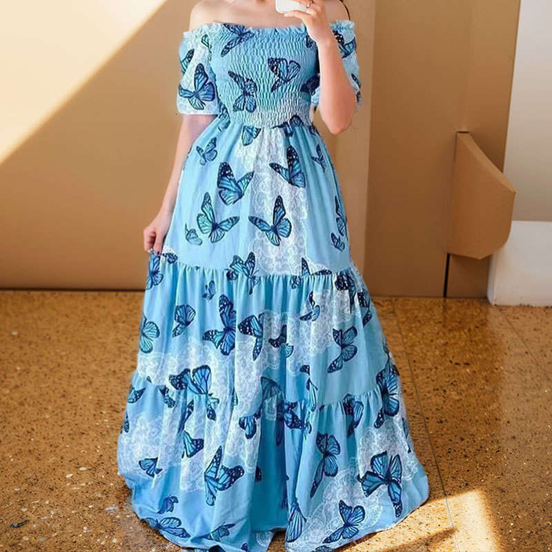 New Autumn Women's Off-Shoulder Floral Fashion Print Swing Dress 661 B5