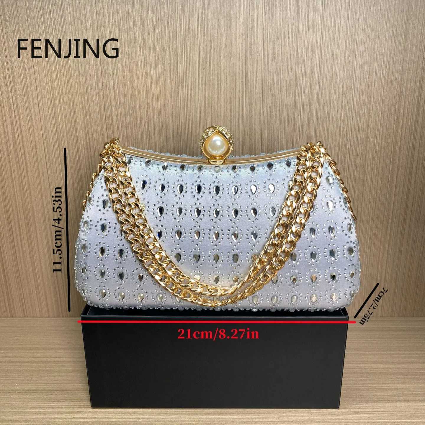 Teardrop Diamond Evening Bag CluTCh Pearl Chain Top-handle Bags Over Shoulder Purse Moon Designer CluTChes Party Z250617