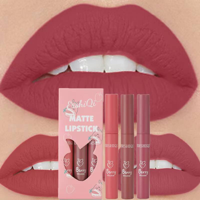 3Colors/set Matte Lipgloss Wholesale Cheap Liquid Kit Lip Gloss Set Batom Long Lasting Sexy Nude Lipstick Makeup happy