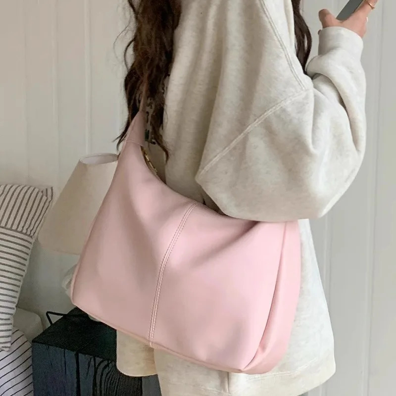 Sweet Korean Fashion Shoulder Bag for Student Girl Simplicity Pink White Color Crossbody Bag Cute High Capacity Book Tote Bag 250614