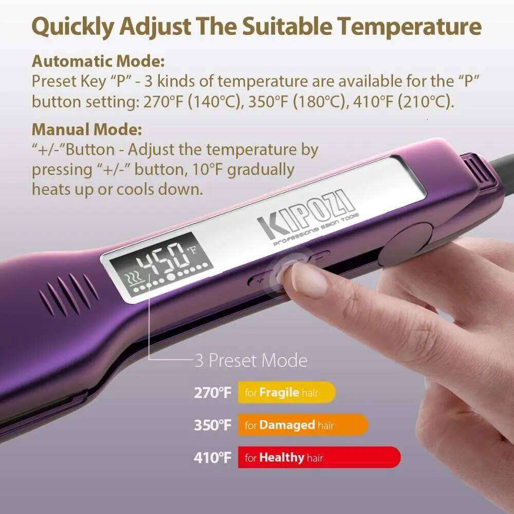 KIPOZI Professional Titanium Hair Straightener Fast Heating 1.75 Inch Wide Plates LCD Flat Curling Iron Styling Tool