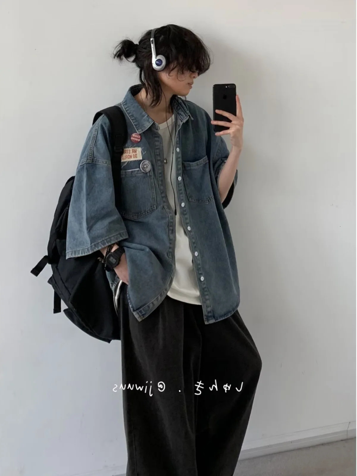 American Cityboy Washed Denim Short Sleeved Shirt Mens Versatile Loose Fitting Shirt Denim Jacket Trendy Coat 250616