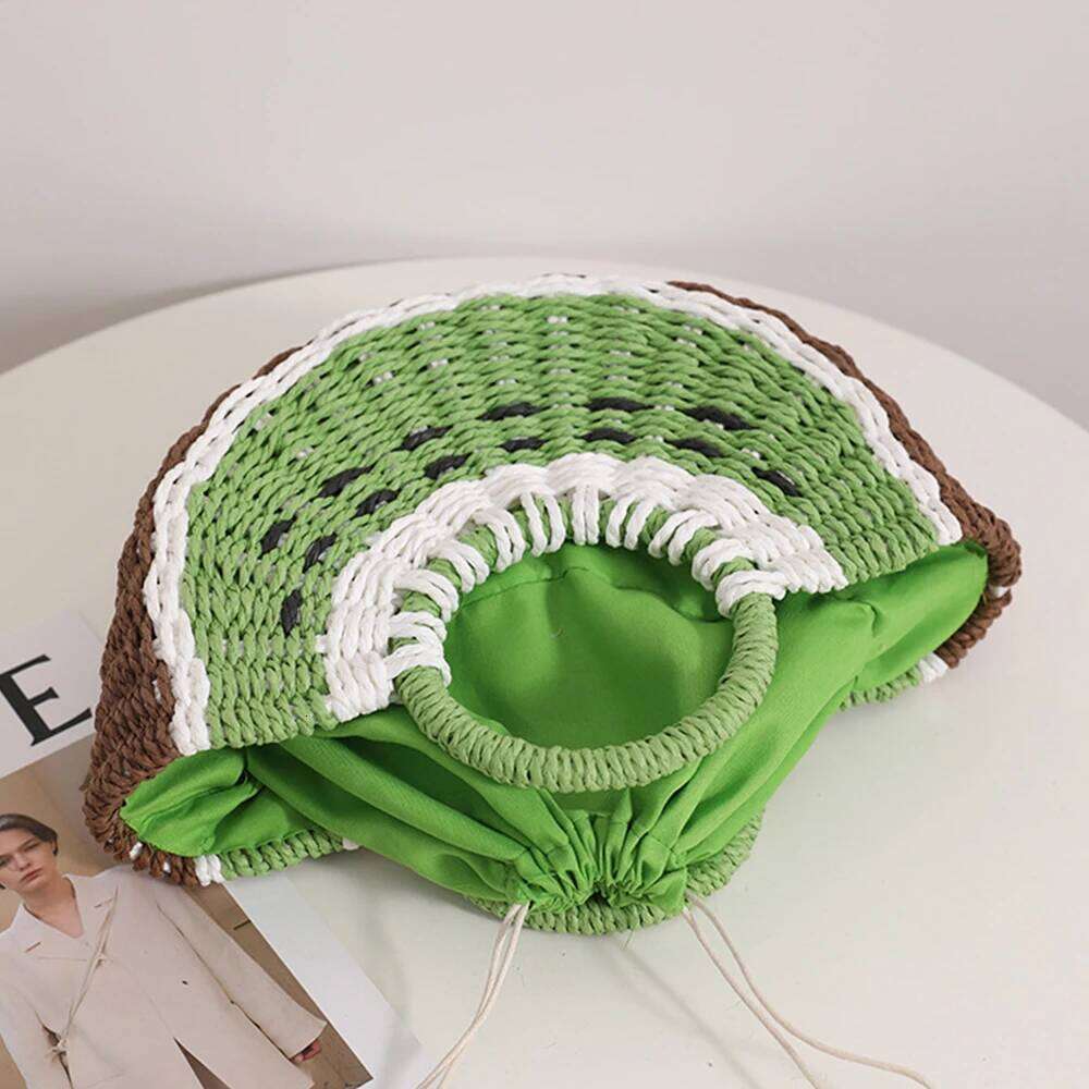 Cute Watermelon Straw Candy Color Woven For Women Handbag Fruit Kiwifruit Beach Bag Bohemian Crochet Travel Bags Clutch