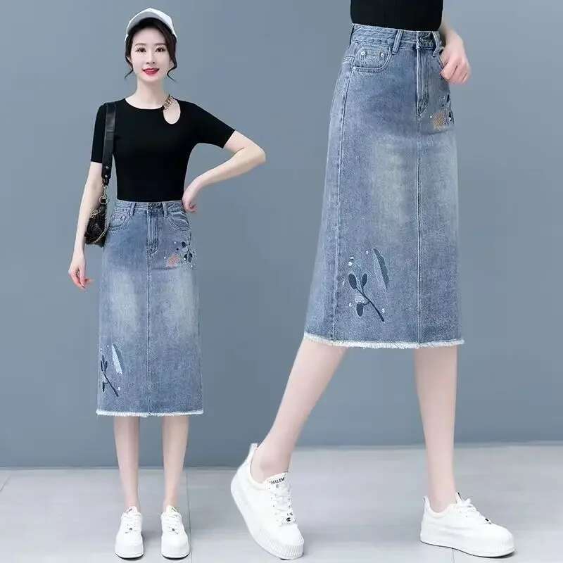 Jeans Skirts for Women Premium New In Trend 2025 Embroidery Tight Woman Denim Skirt Chic and Elegant Y2k Vintage Clothing Sales