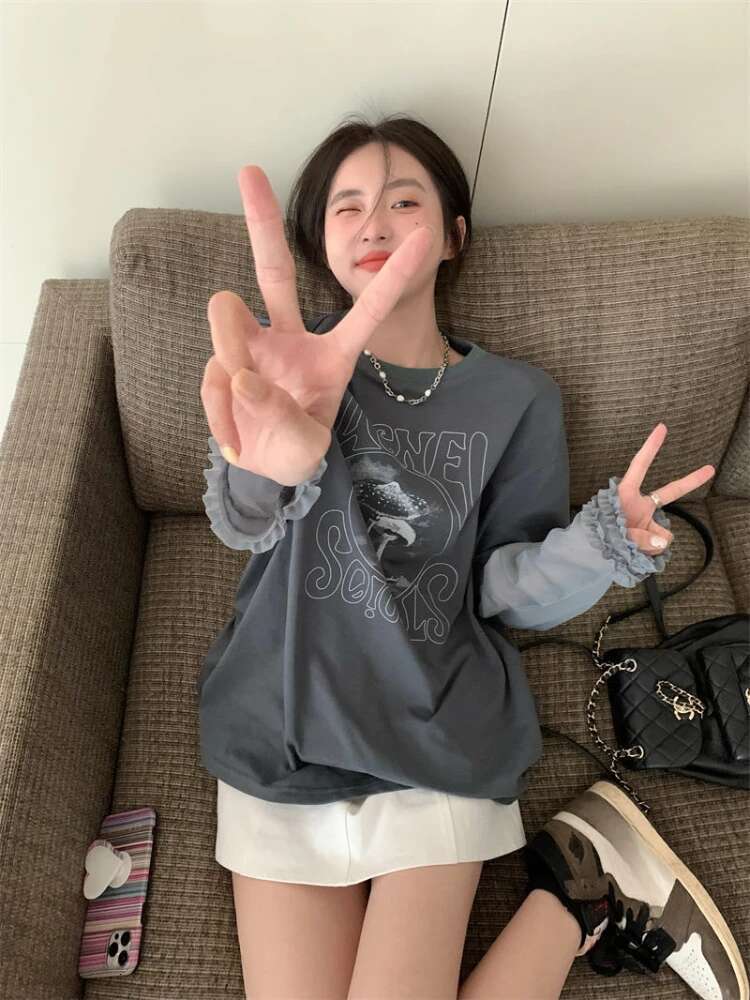 Female Tops Tshirts 2025 With Print Grey Graphic Loose Womens T Shirts Offer Elegant Classy Clothes Aesthetic Funny New In Tees