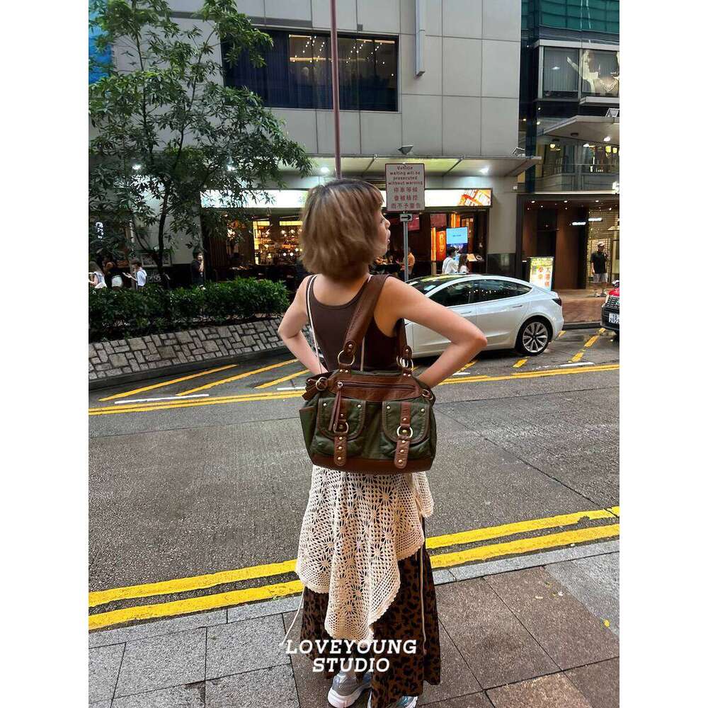 loveyoung Niche Design Multi pocket Large Capacity Vintage Tote Shoulder Crossbody Bag