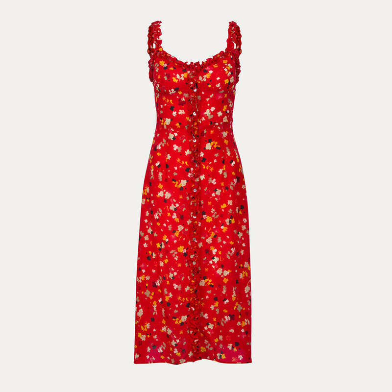 Bodycon Dresses for Women Plus Size Womens Clothing 694 Silk V-neck Ruffle Edge Low-cut Waist-cinching Short Dress Printed French Vacation Style Femin