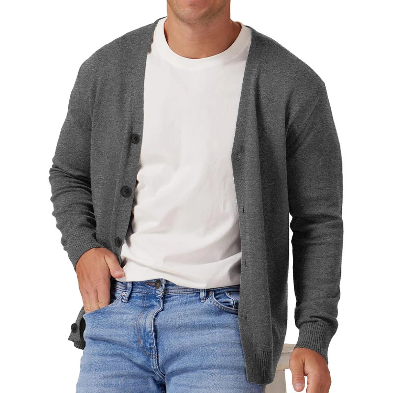 Mens Vintage Long Sleeve Cardigan Sweater with Button V Neck Knitted Sweaters Lightweight Outdoor Casual Coats 250616