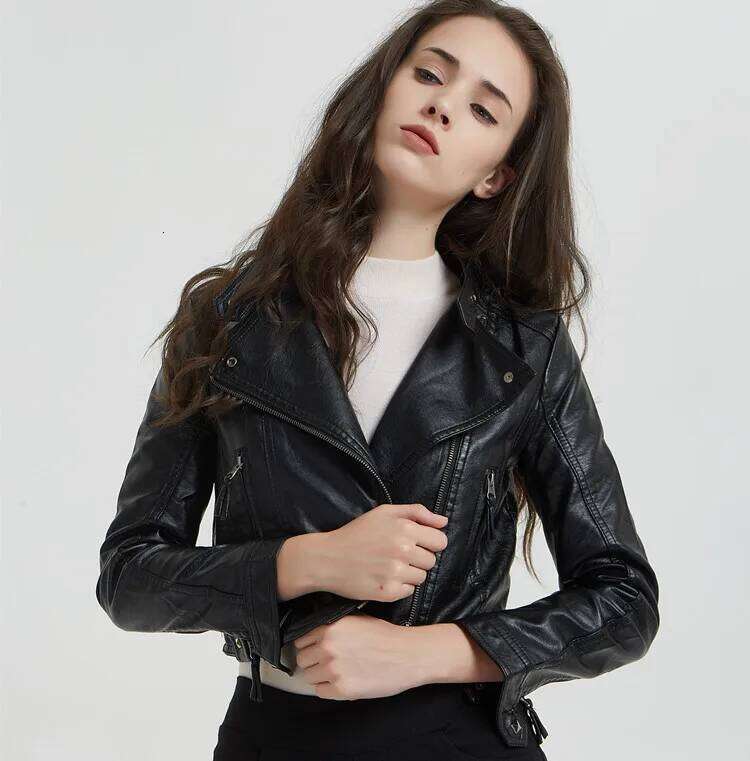 Women's PU Washed Leather Short Motorcycle Coat, Rivet Fashion, Short, Spring and Autumn, 2024