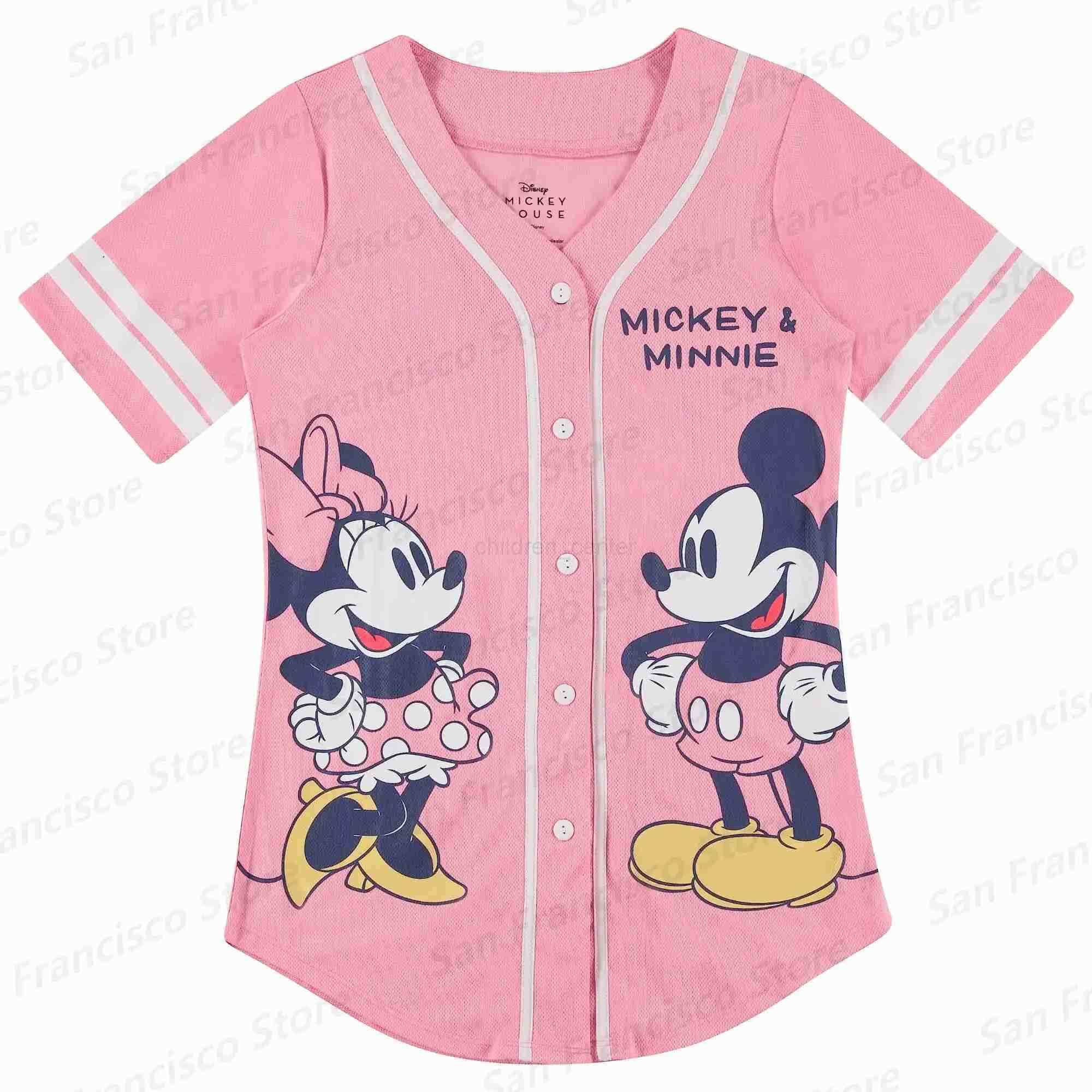 Disney New Summer Disney Boys and Girls Mickey Mouse Pattern Line Baseball Shirt Childrens/Adult Casual Breathable Jersey Retro Shirt W250617
