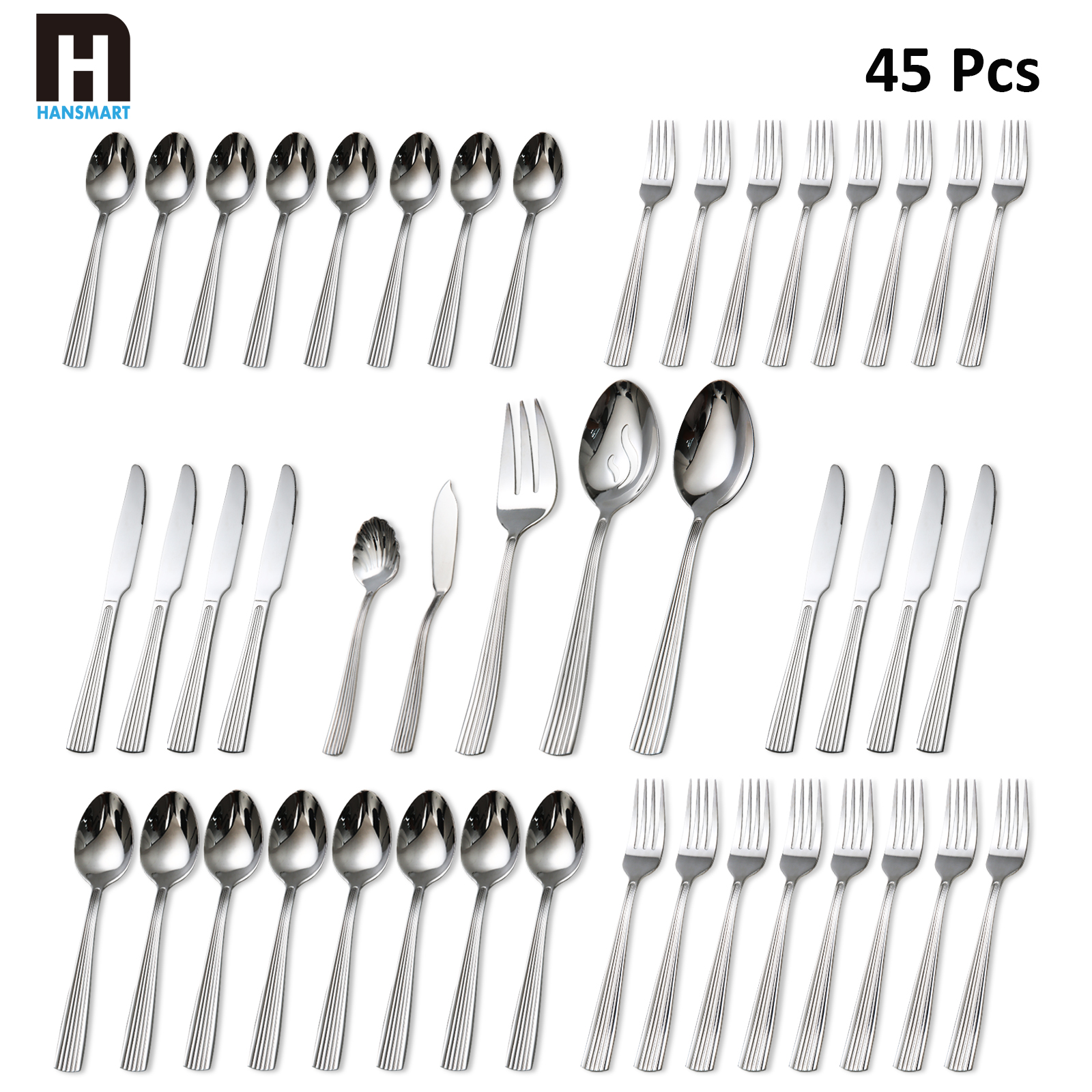 Neutral Pack 45pcs Stainless Steel Flatware Set Service for 8 /Serving Set(Ships from the U.S. with free shipping), Dishwasher Safe Cutlery